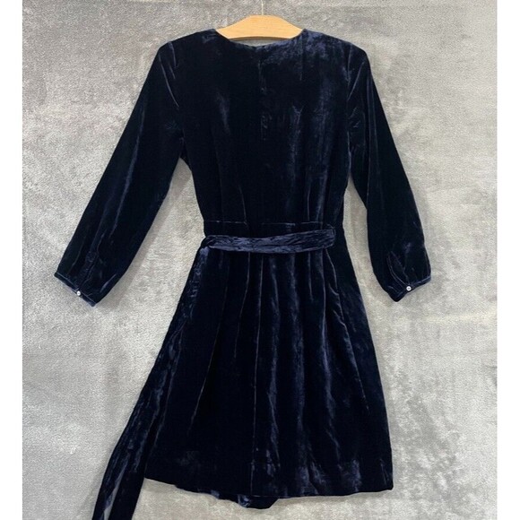 J Crew Velvet Wrap Dress Navy Blue Knee Length Tie Pockets Womens Sz 2 NEW $148 - Picture 11 of 11
